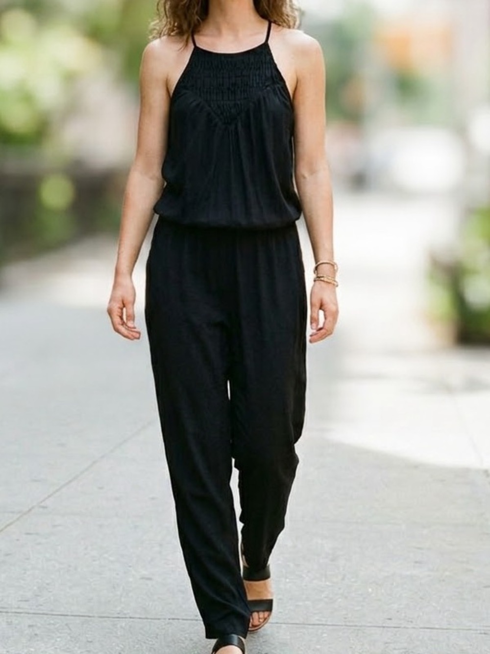 Joie Women’s Black Smocked Sleeveless Jumpsuit Size small